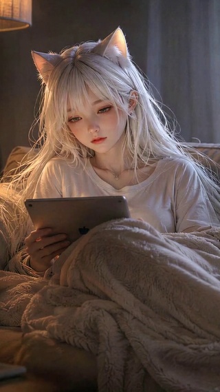 雨夜居家白发猫耳美少女