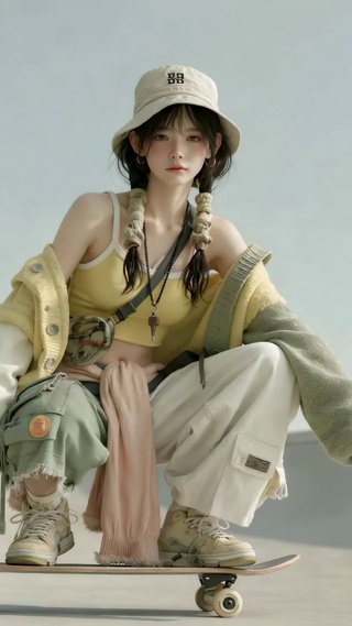 滑板场甜酷休闲美少女