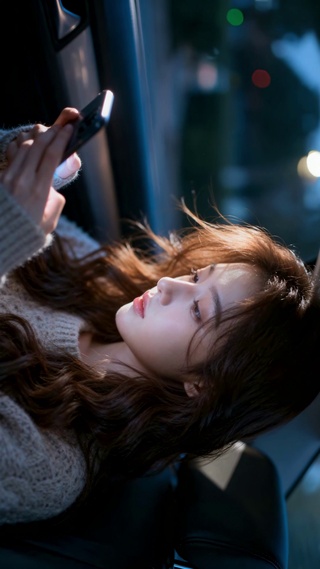 夜晚车内氛围感美女