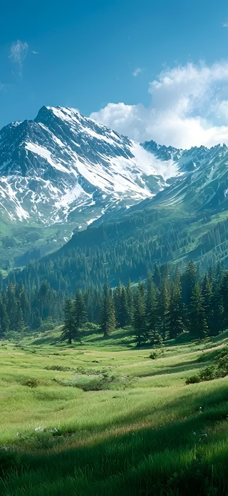 雪山翠谷，晴光沐林