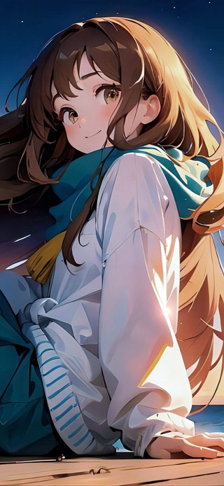 夜晚海边少女