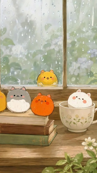雨天窗台可爱小猫聚会