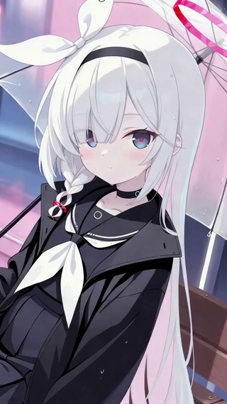 雨夜赛博都市白发美少女