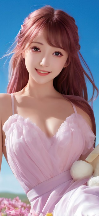 小清新粉色长发女孩