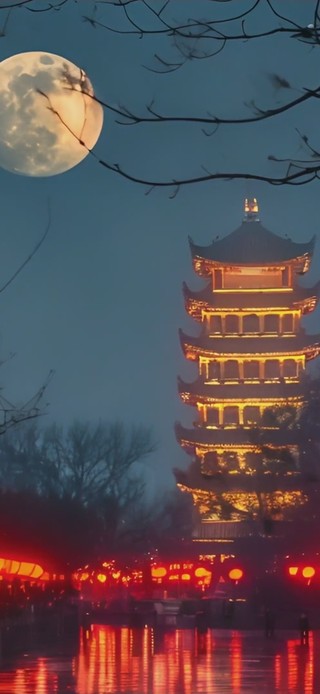 4k中秋节公园夜空月亮