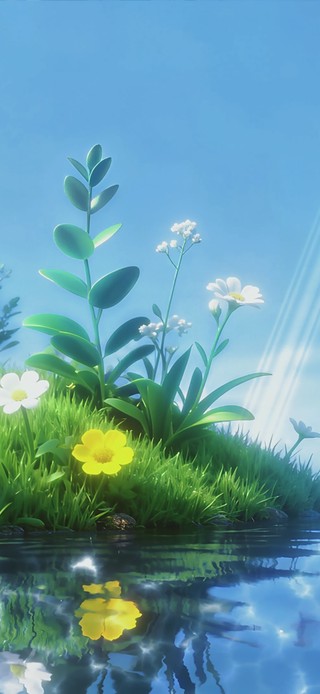 晴光下的浮水花汀