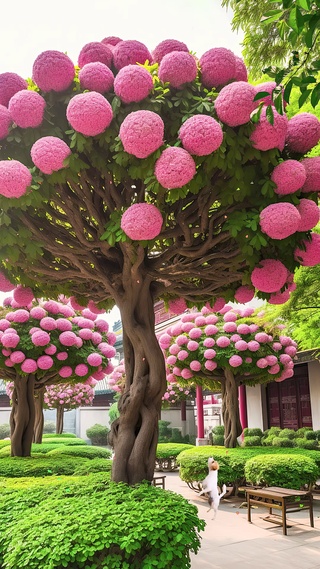 唯美粉色流苏树