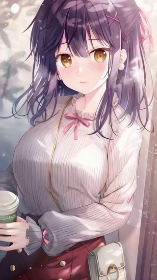 冬日喝咖啡少女