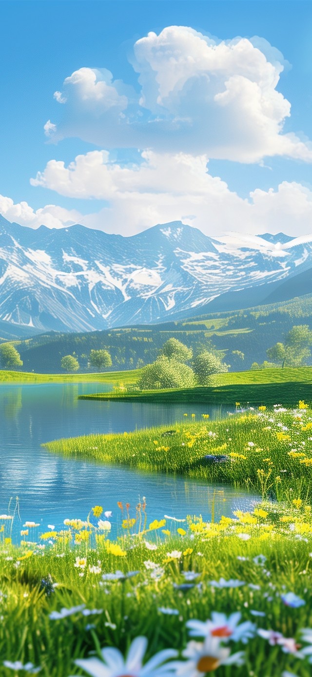 蓝天白云湖水～春天