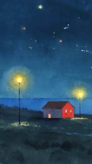 夜景星空油画风景