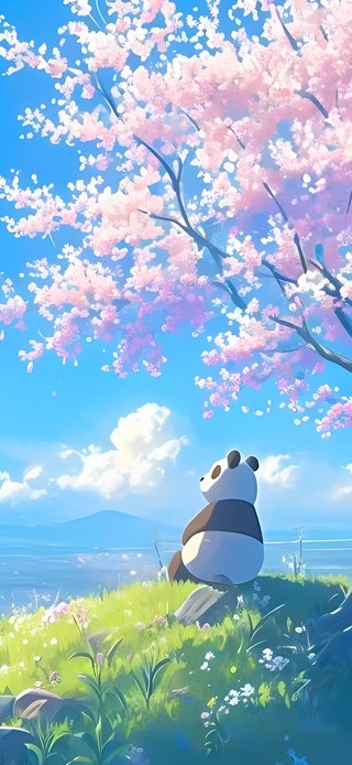 4k樱花树下熊猫