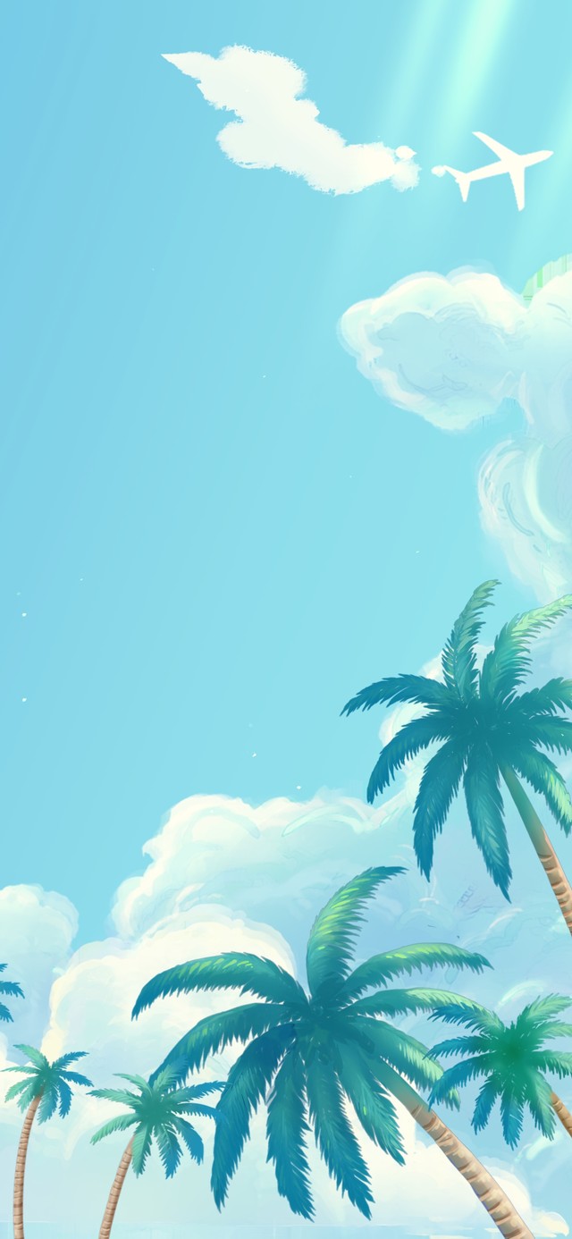 天空云朵飞机椰树