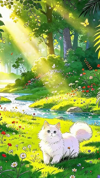 护眼绿景猫咪