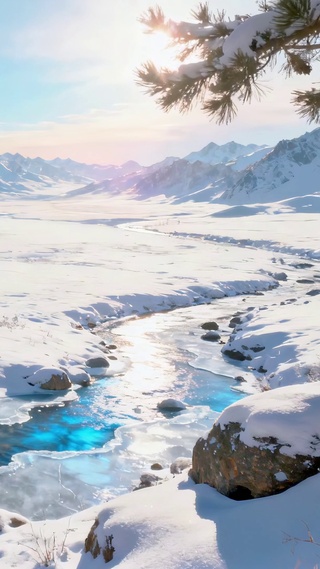 雪山冰川晨景