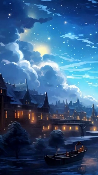 夜景城堡河流夜色