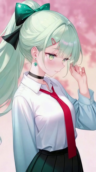 淡绿长发清纯二次元美少女