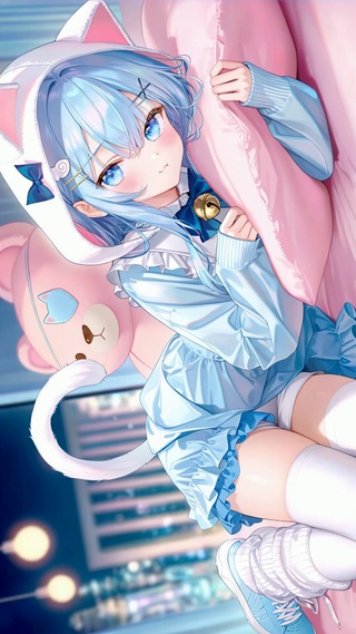 蓝发猫耳软萌二次元少女