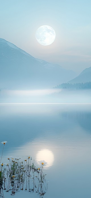 月光下的宁静湖湾