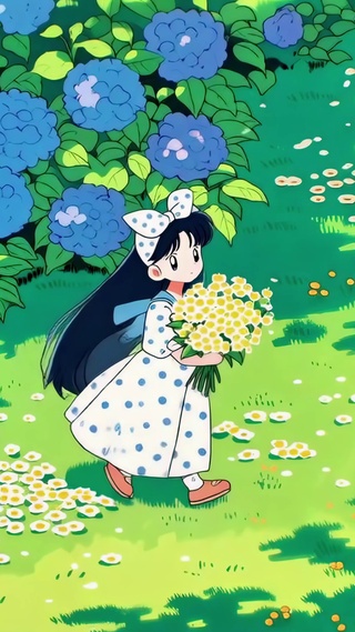 绣球花径的捧花少女