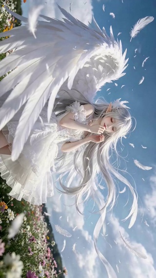 花海中的银发天使美少女