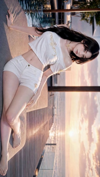日落海边气质美少女