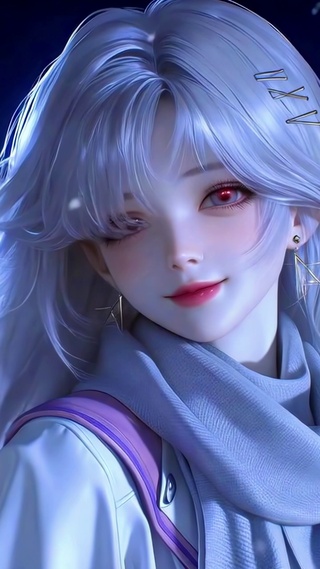 冬夜星光红瞳银发少女