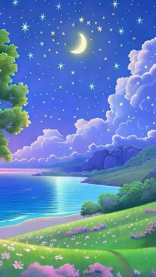 护眼夜景星空河流