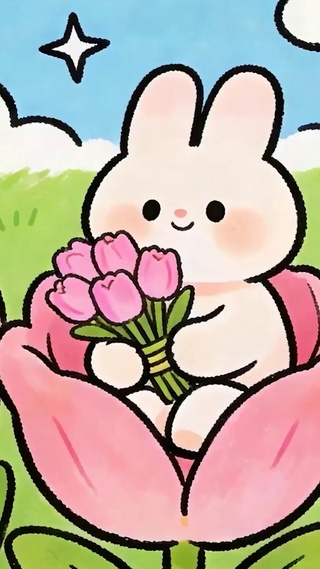 拿着鲜花兔子