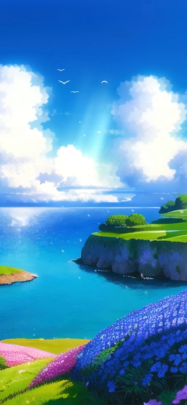 唯美治愈插画春天的阳光海岸