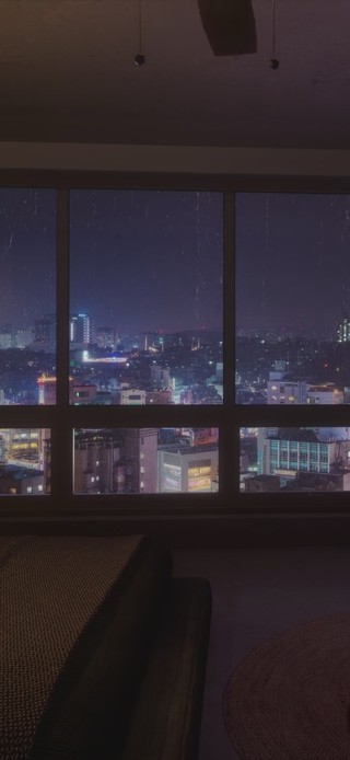 唯美治愈雨夜城市房间