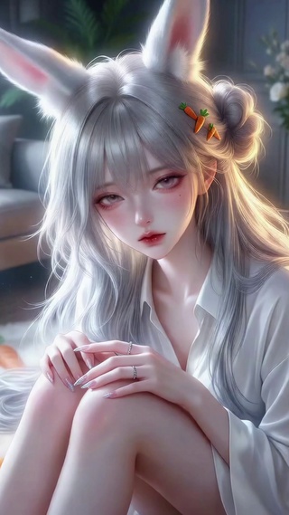 温柔居家兔耳银发少女