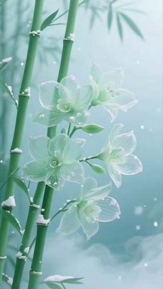 竹林雪中花