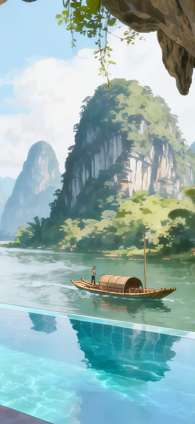 洞中酒店外的桂林山水风景