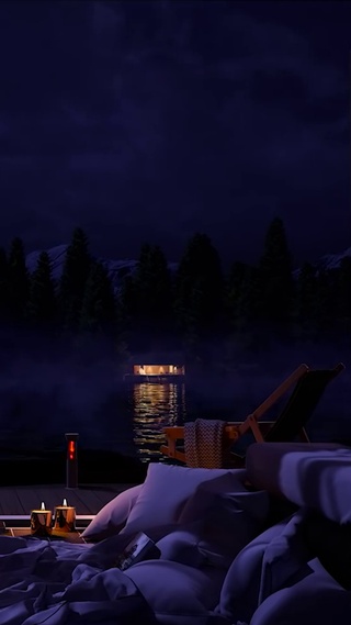 夜晚舒适的湖畔景色