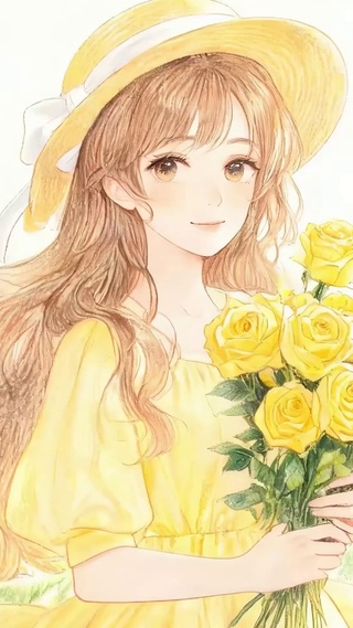 手拿鲜花女孩