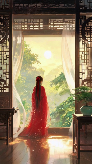 古风红装美女壁纸