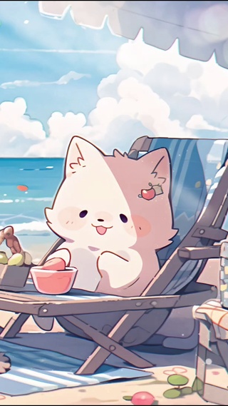 小猫海边夏日度假