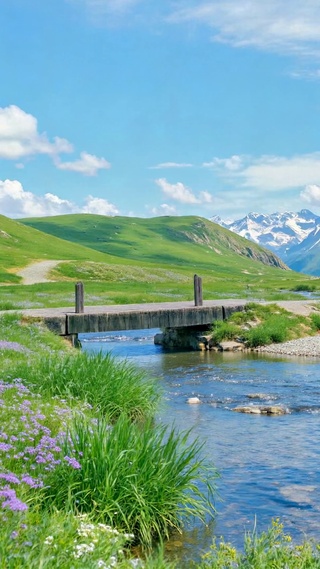 清新山野河流自然风景