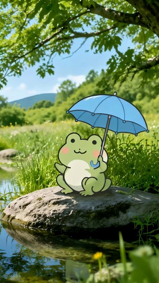 荷塘边撑伞的小青蛙