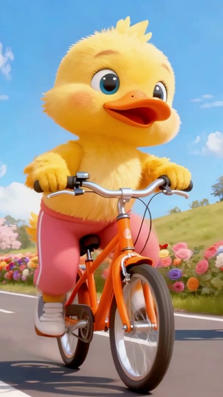 春日一群小鸭子骑自行车春游