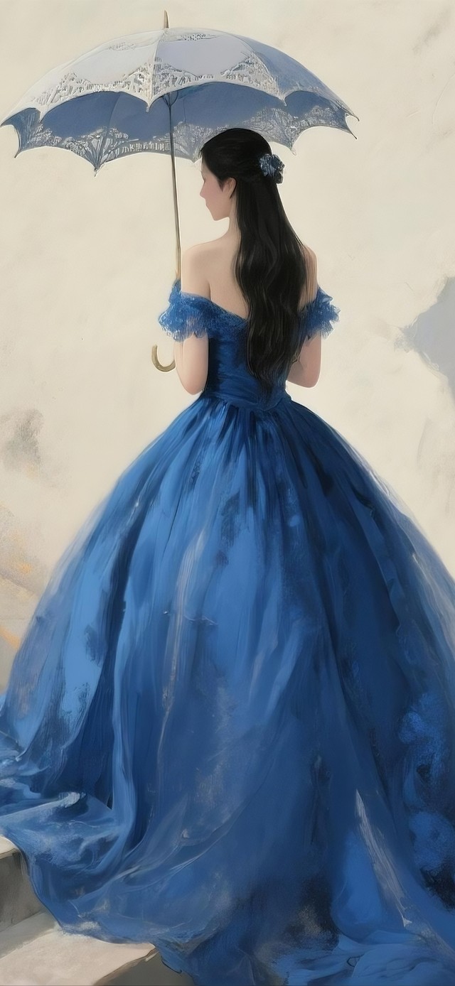 唯美撑伞少女 蓝色幻想