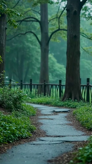 放松雨天树林小路