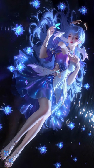 幽水蓝莲静眠蓝发美少女
