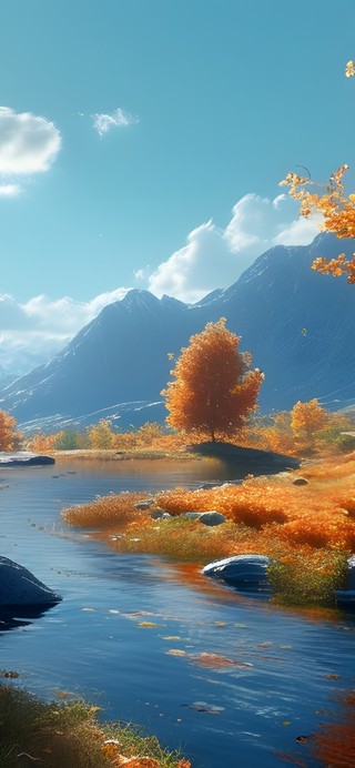 秋天美景枫树林山水河流湖泊2