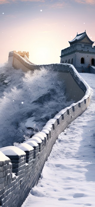 日出长城雪景