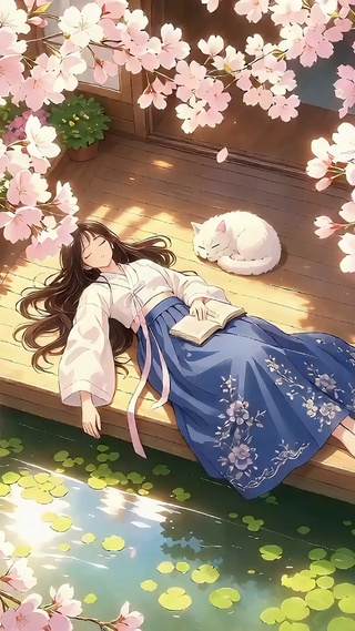樱花下午睡的朝鲜族少女