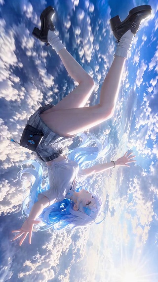 云端翱翔的蓝发二次元美少女