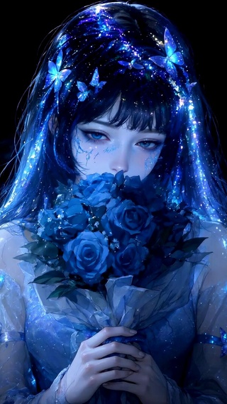 暗夜蓝蝶玫瑰女孩