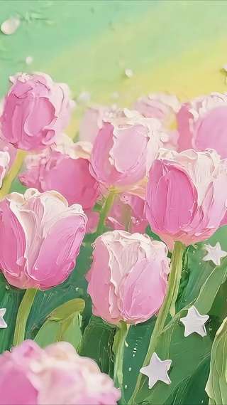 油画粉色郁金香