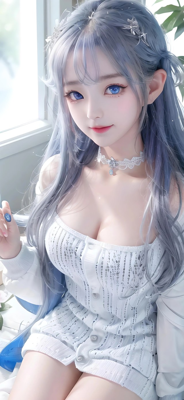 4K 白色毛衣少女